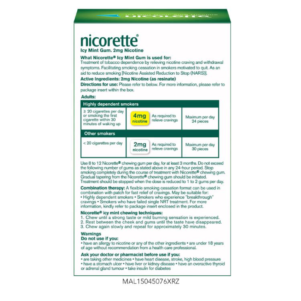 Nicorette Icy Mint 2mg Gum 105s Nicorette