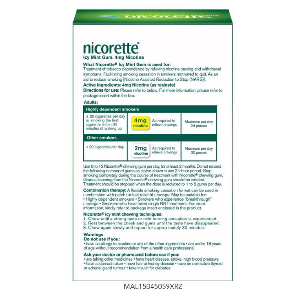 Nicorette Icy Mint 4mg Gum 105s Nicorette