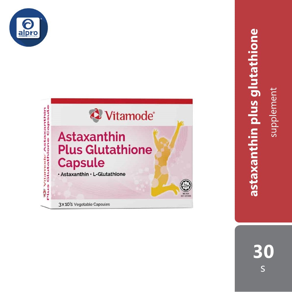 vitamode astaxanthin plus glutathione capsule Vitamode Astaxantin Plus Glutathione 3mg/100mg Capsule 3x10s