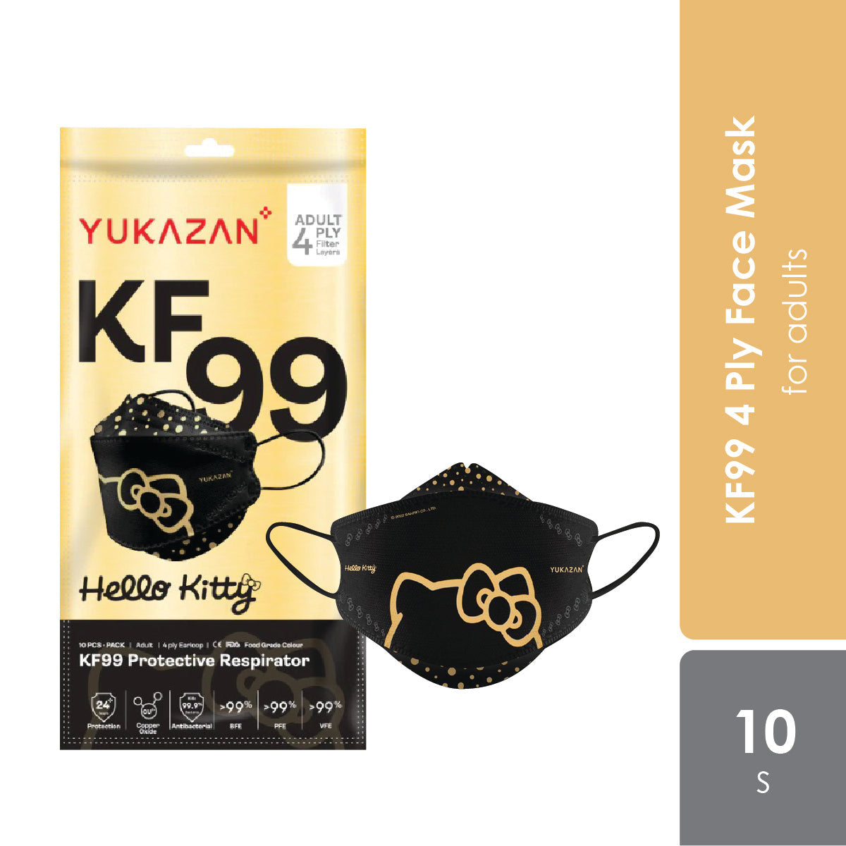 yukazan-kf99-medical-face-mask-hello-kitty-black-gold-10s-for-adults
