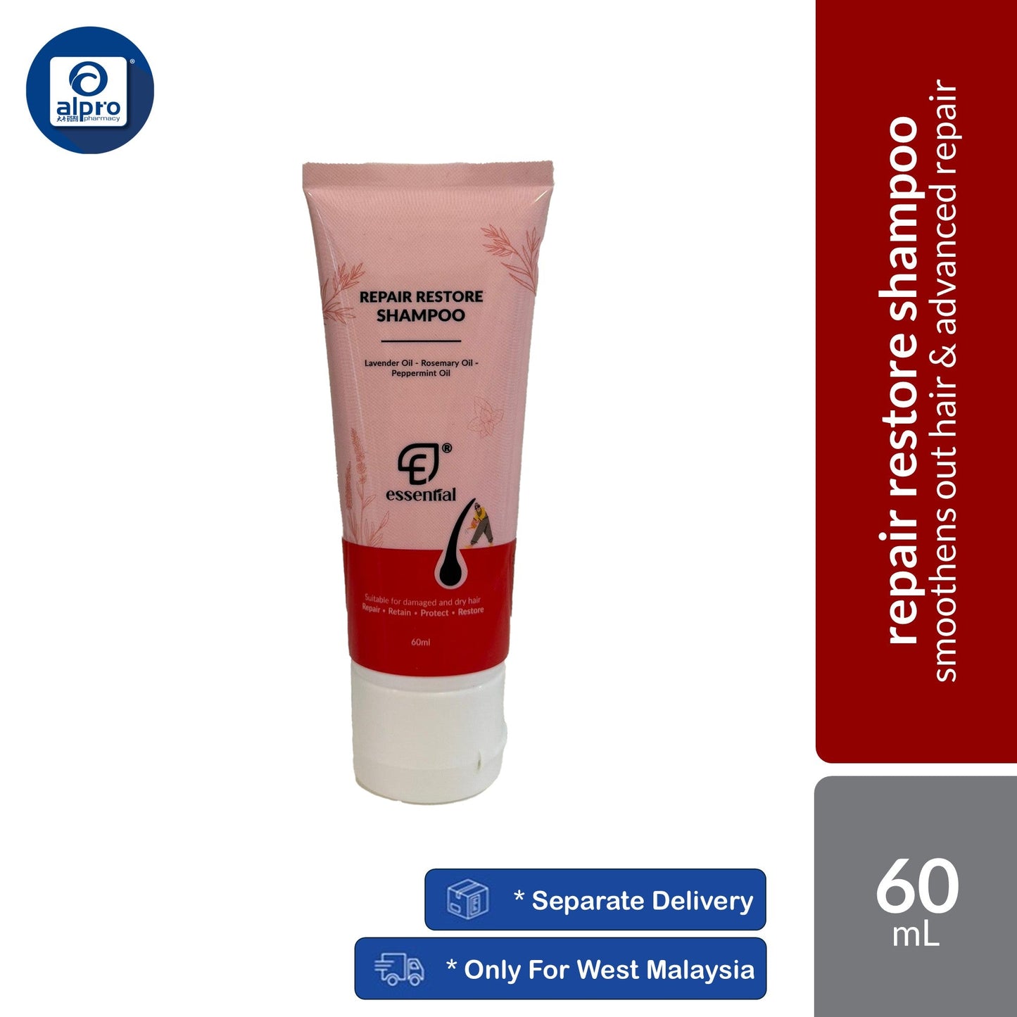 Essential Shampoo Repair Restore Shampoo (60ml/300ml) | Suitable For Frizzy, Dandruff And Dry Scalp Essential Hair Care