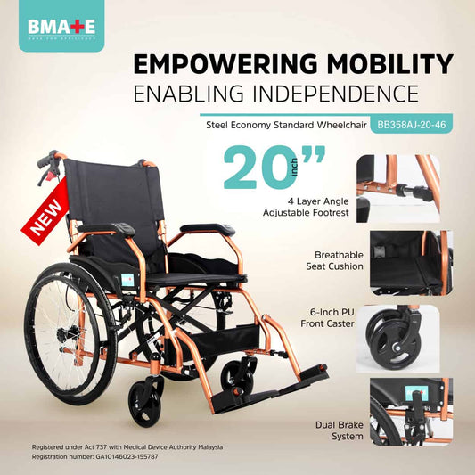 bmate-bb358aj-20-46-steel-economy-standard-wheelchair-20-inch