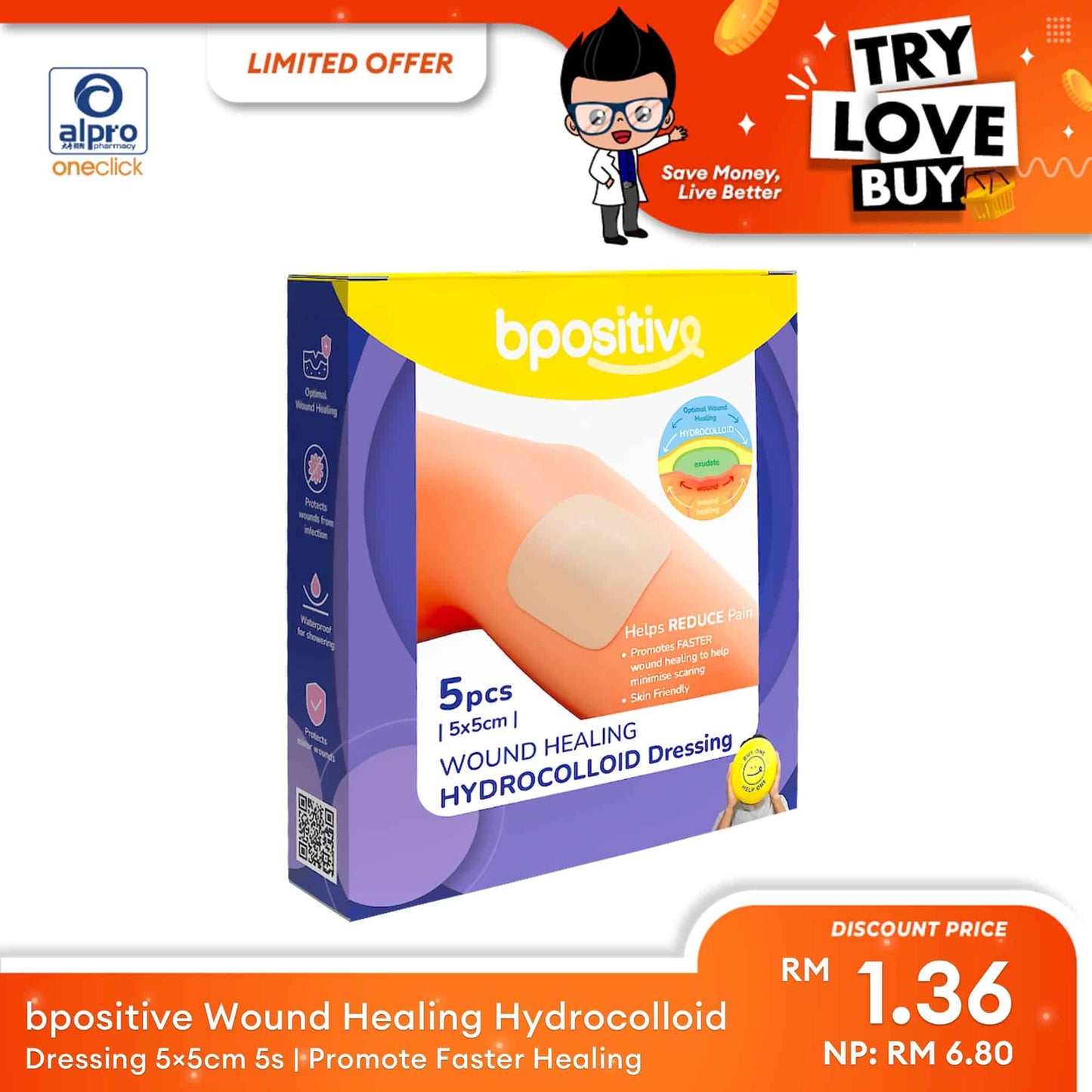bpositive-wound-healing-hydrocolloid-dressing-5x5cm-5s-promote-faster-healing-reduce-pain