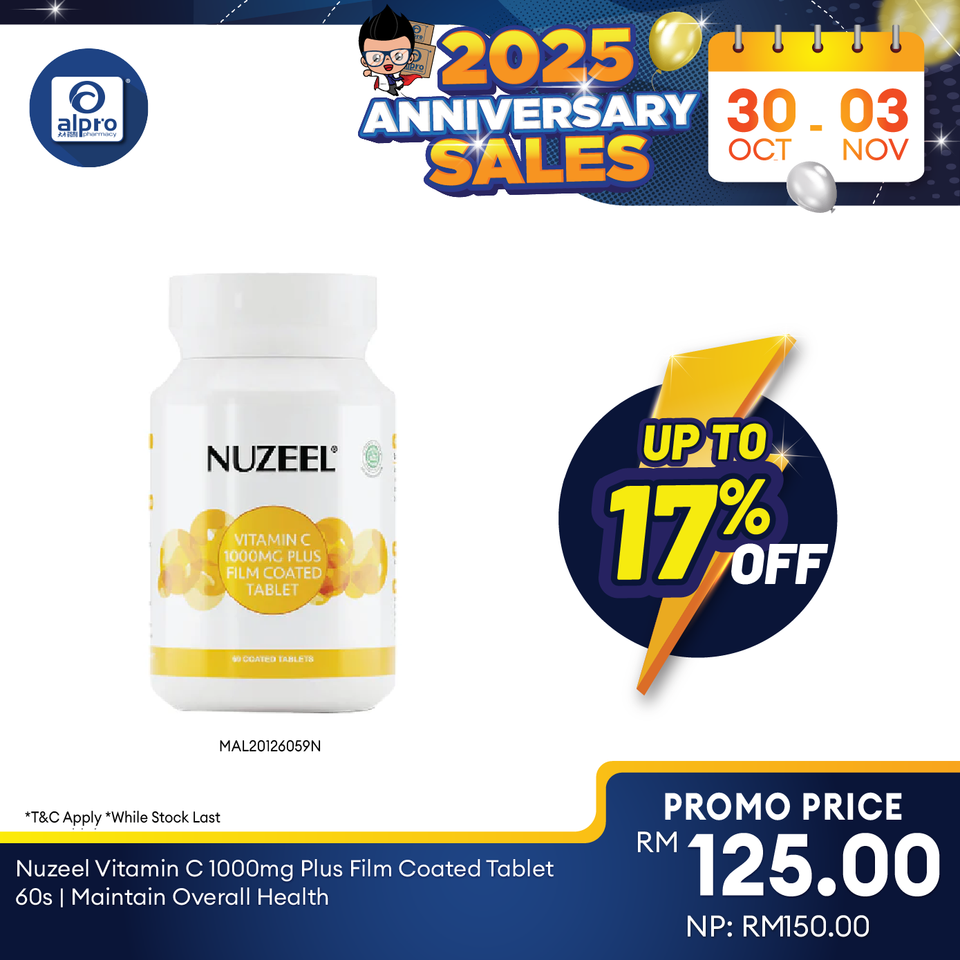 Nuzeel Vitamin C 1000mg Plus Film Coated Tablet 60s | Maintain Overall Health Nuzeel