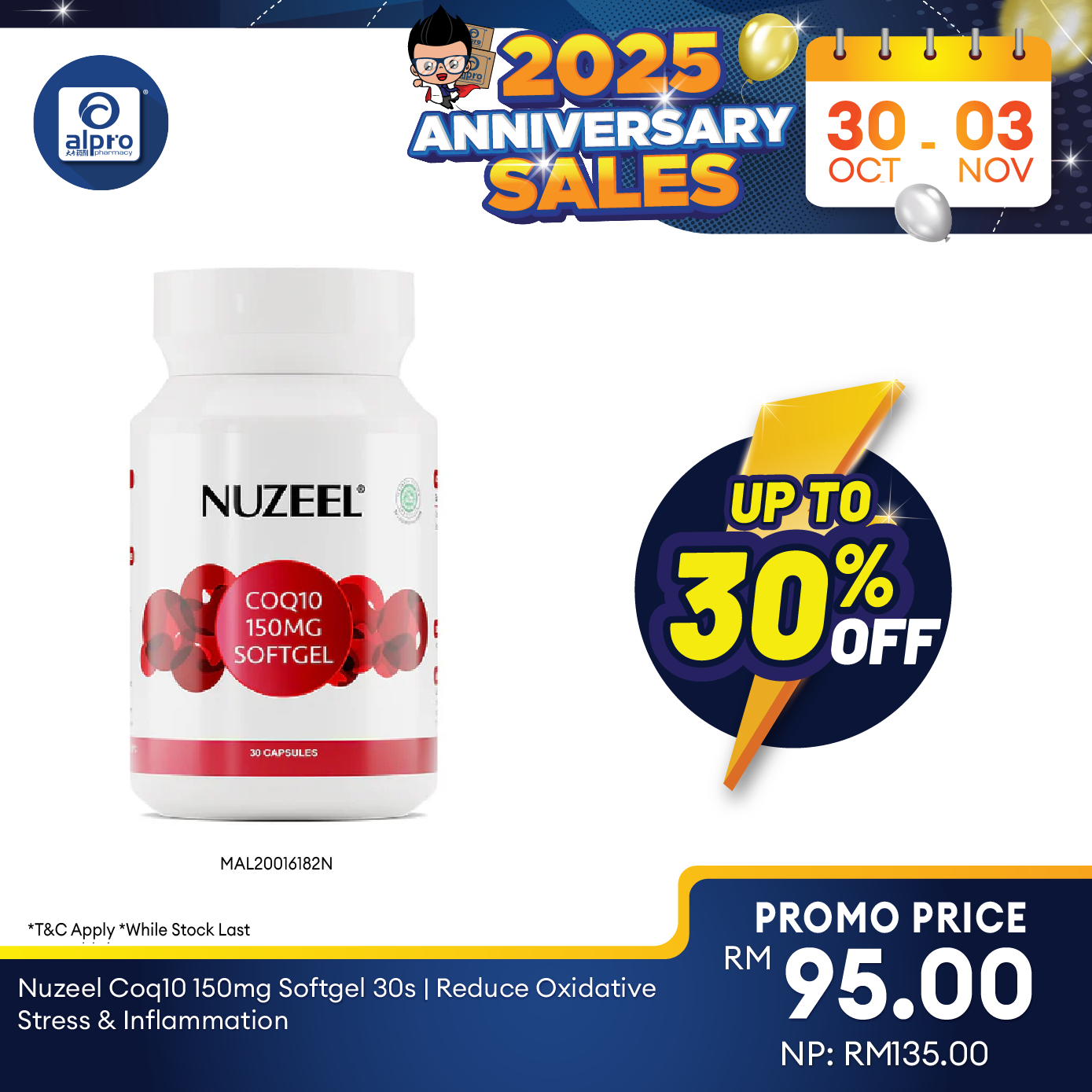 Nuzeel Coq10 150mg Softgel 30s | Reduce Oxidative Stress & Inflammation Nuzeel