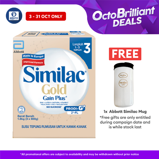 Abbott Similac Gold Gain Plus S3 (GL+2FL) 1.8kg Bib | New Improved Formula (Exp Date: 31/08/2025) Similac