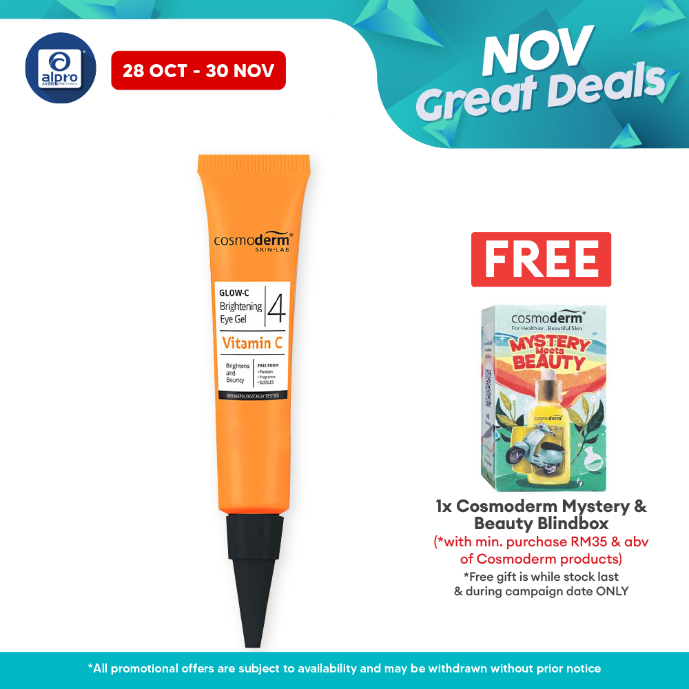 Cosmoderm Glow-C Brightening Eye Gel 20ml | Vitamin C / Brightens and Bouncy Alpro Pharmacy