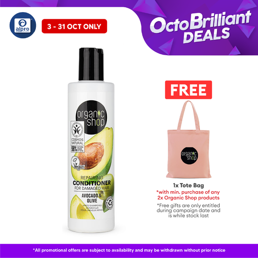 Organic Shop Repairing Conditioner for Damaged Hair Avocado and Olive 280mL | Nourish & Calms Scalp Alpro Pharmacy
