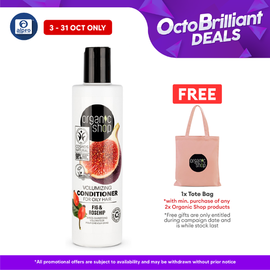Organic Shop Volumizing Conditioner for Oily Hair Fig and Rosehip 280mL | Restore Balance to Scalp Alpro Pharmacy