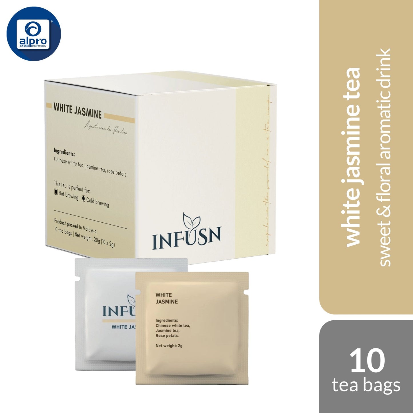 Infusn Tea 10s (Rose Pu er, Peach Oolong, Chamonile Rose, Peace with you, Jin Jun Mei, Earl Grey & White Jasmine) INFUSN