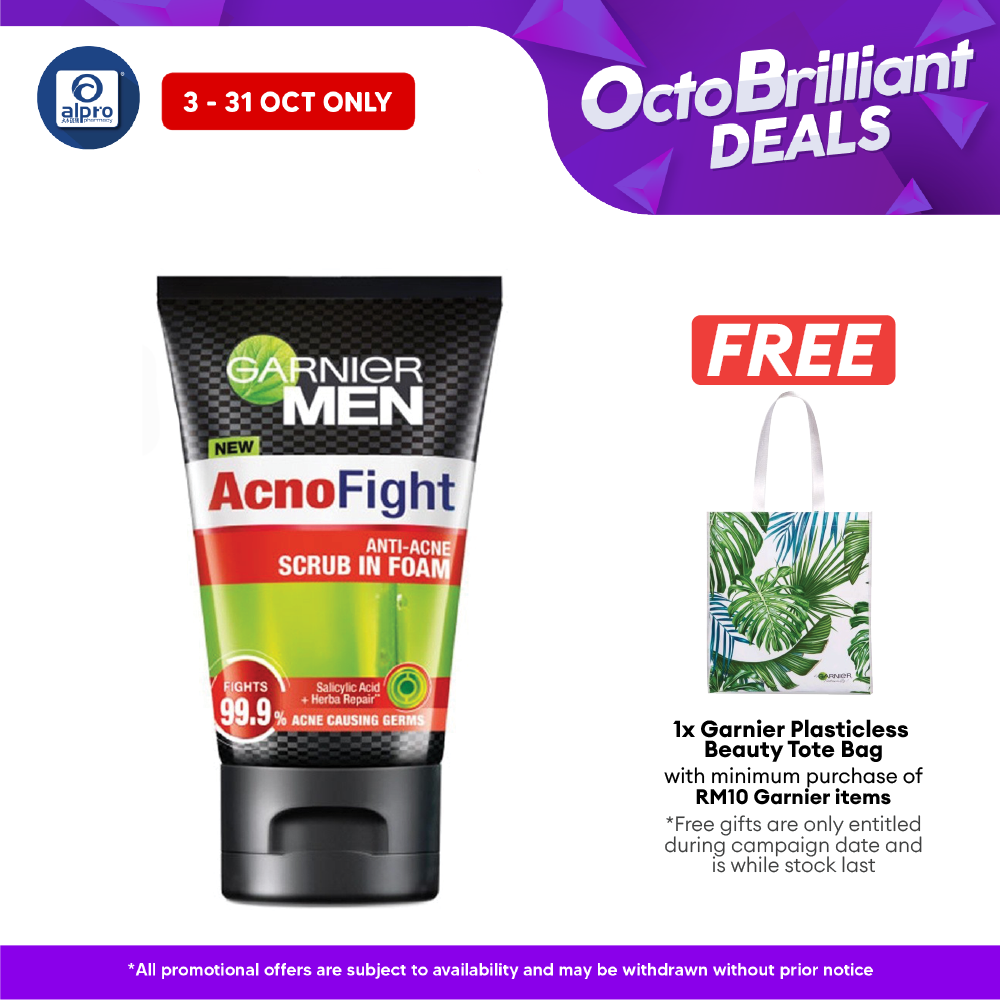 Garnier Men Acno Fight Anti Acne Scrub In Foam 100ml Alpro Pharmacy