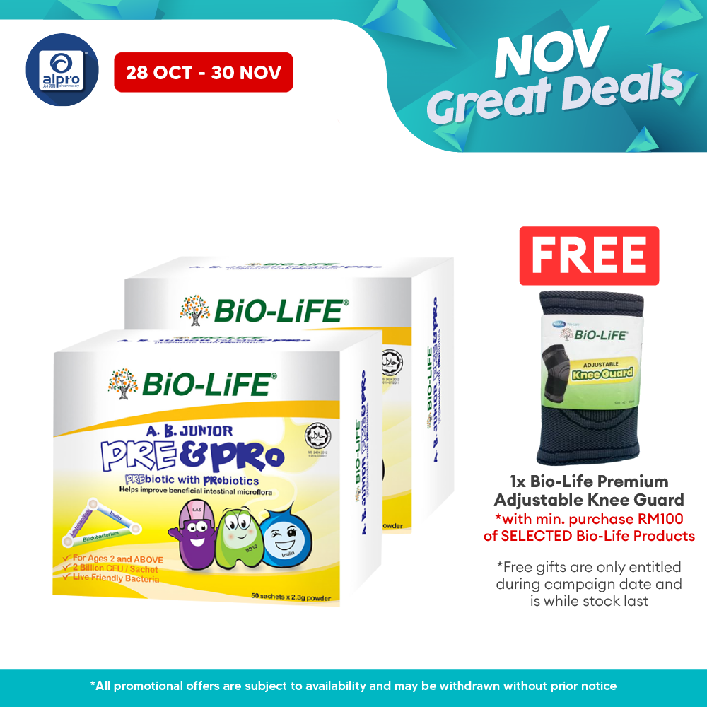 Bio-life A.B. Junior Prebiotic & Probiotic 2.3g 2x50s | Improve Bowel Movement Bio-life