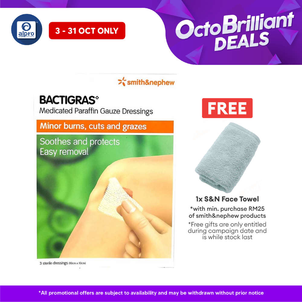S&n Bactigras Medicated Paraffin Gauze Dressing 10cmx10cm 3s Alpro Pharmacy