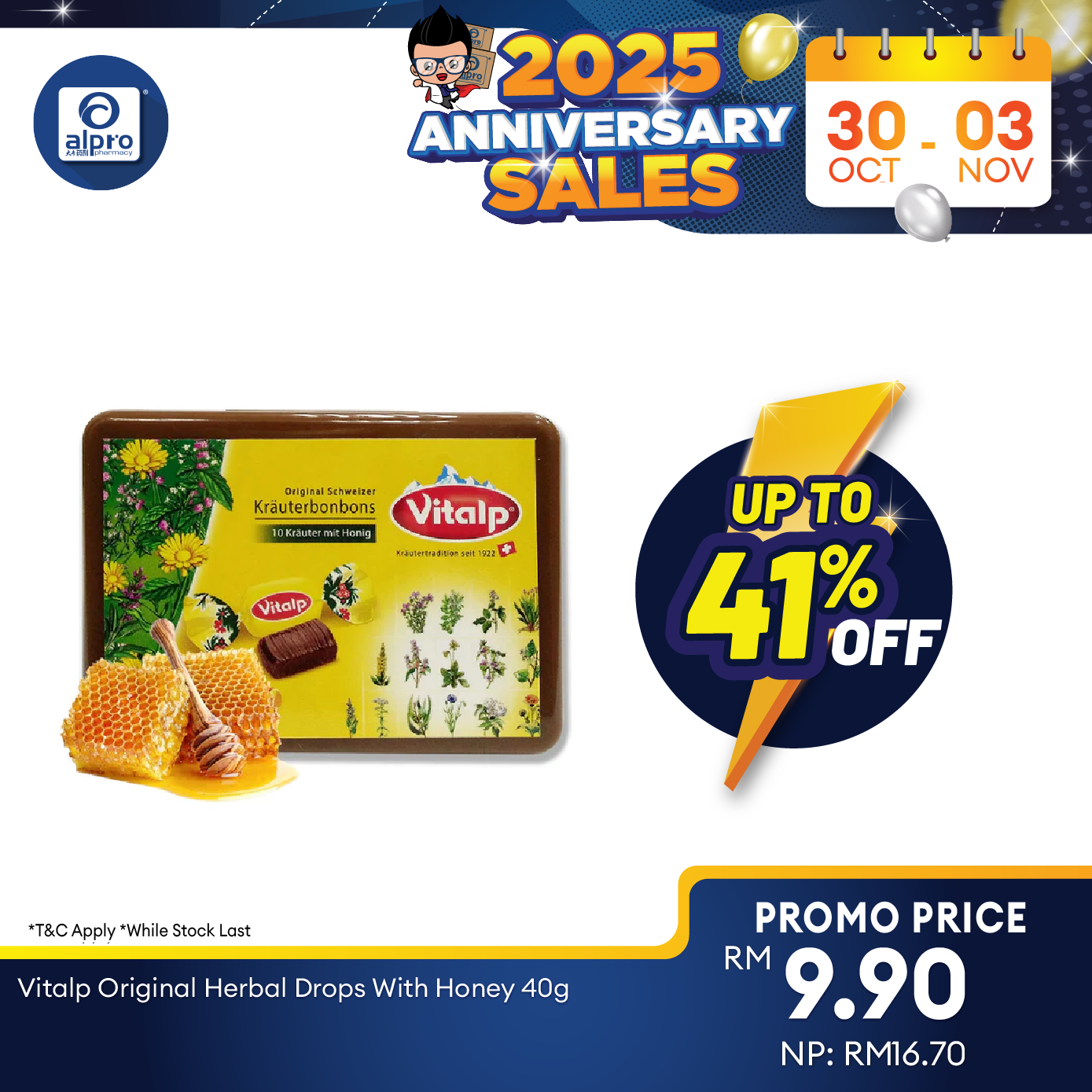 Vitalp Original Herbal Drops With Honey 40g Vitalp