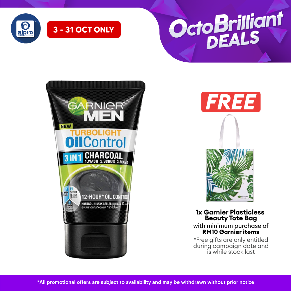 Garnier Men Turbolight Oil Control 3in1 Charcoal Foam 100g Alpro Pharmacy