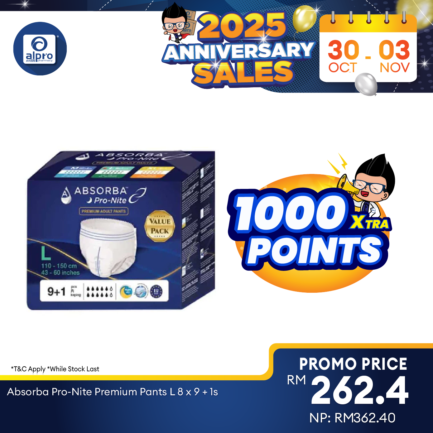 Absorba Pro-Nite Premium Pants L 8 x 9 + 1s Alpro Pharmacy