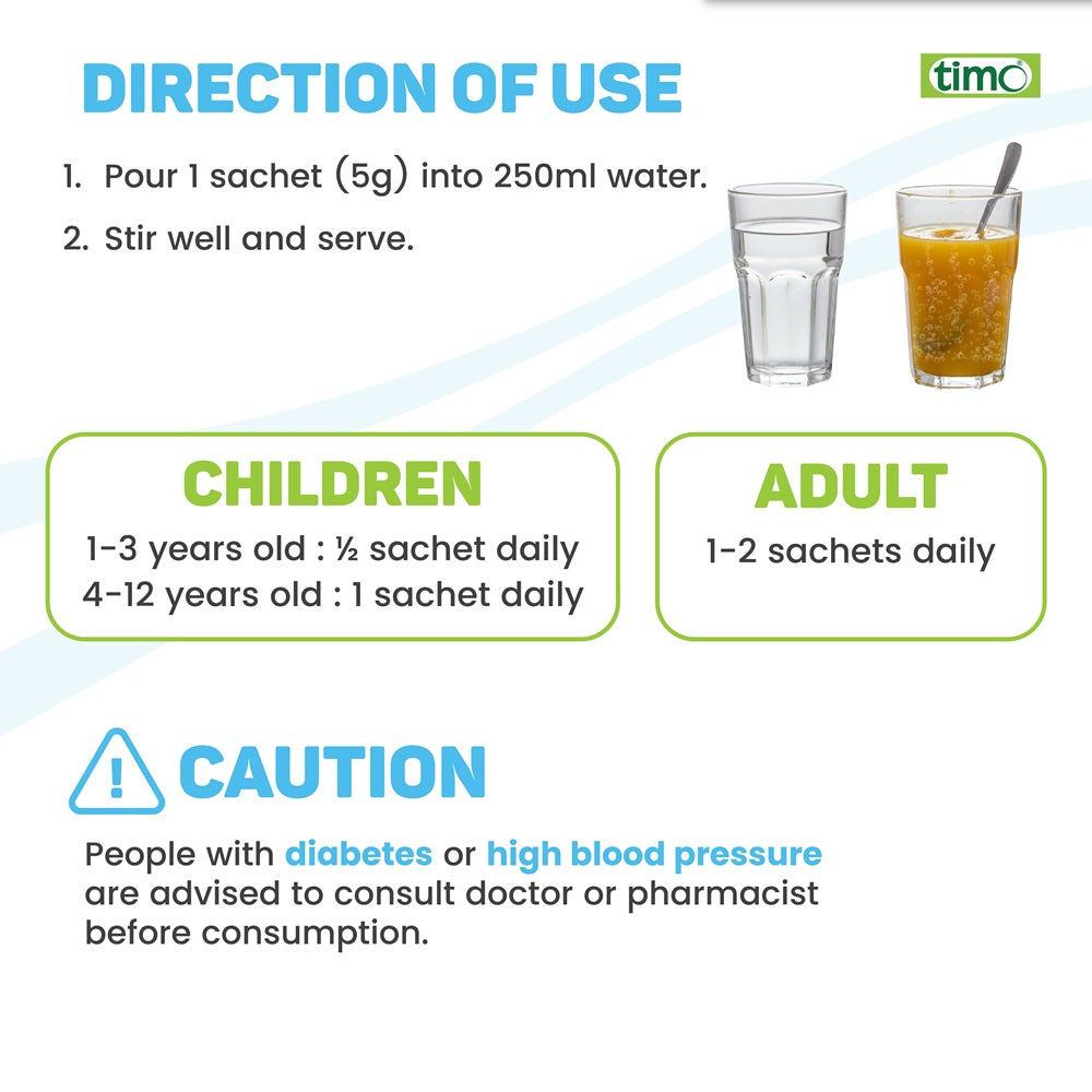 TIMO ORS+ Probiotic Effervescent Powder Drink 5g X 30 Sachets Timo