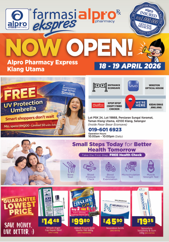Grand Opening Alpro Pharmacy Klang Utama 18-19 April 2026 Alpro Alliance Sdn. Bhd