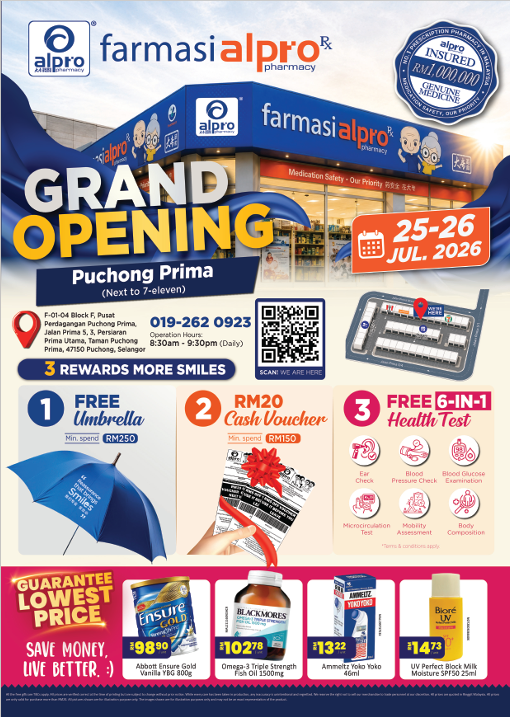 Grand Opening Alpro Pharmacy Puchong Prima 25 - 26 July 2026 Alpro Alliance Sdn. Bhd.
