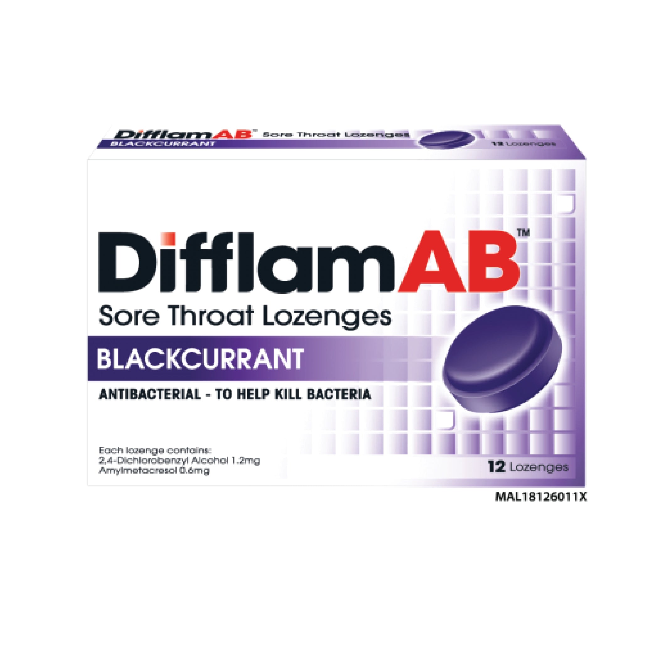 Difflam Ab Sore Throat Lozenges (blackcurrant) 12s - Alpro Pharmacy