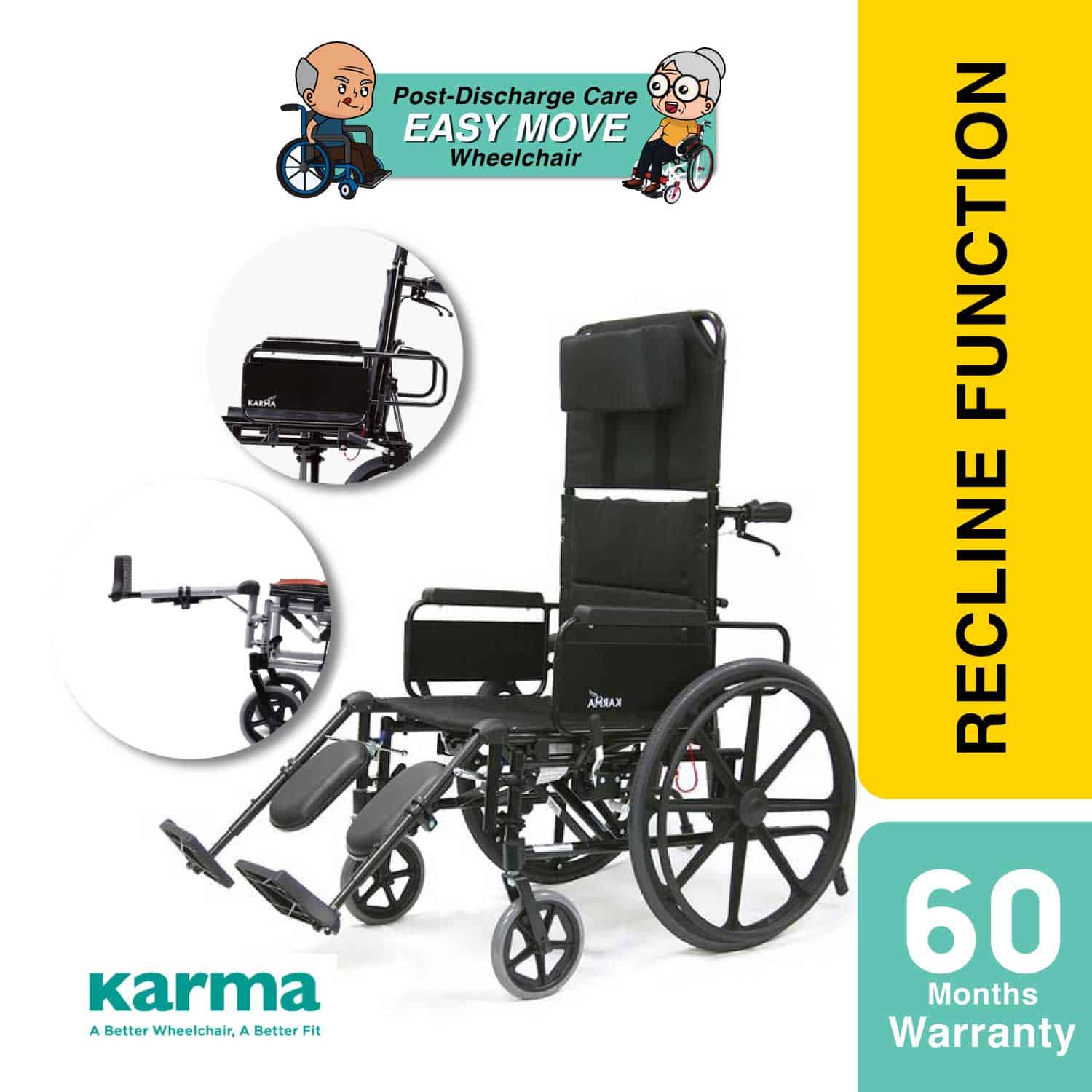karma-standard-reclining-wheelchair-km-5000-lightweight product image 1