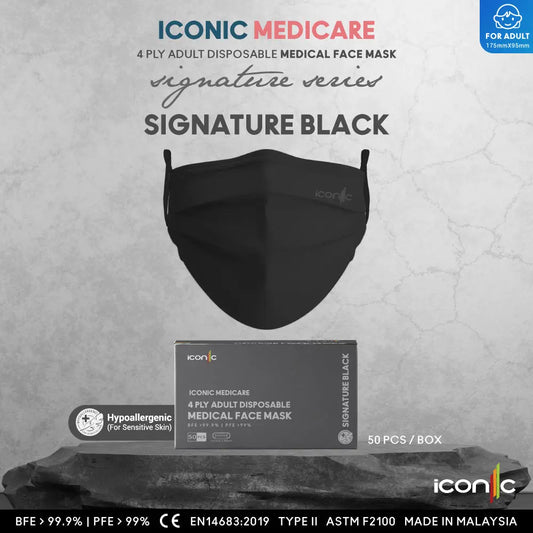 iconic-4ply-medical-face-mask-with-ear-loop-signature-black-nude-series-50s-for-adults product image 1