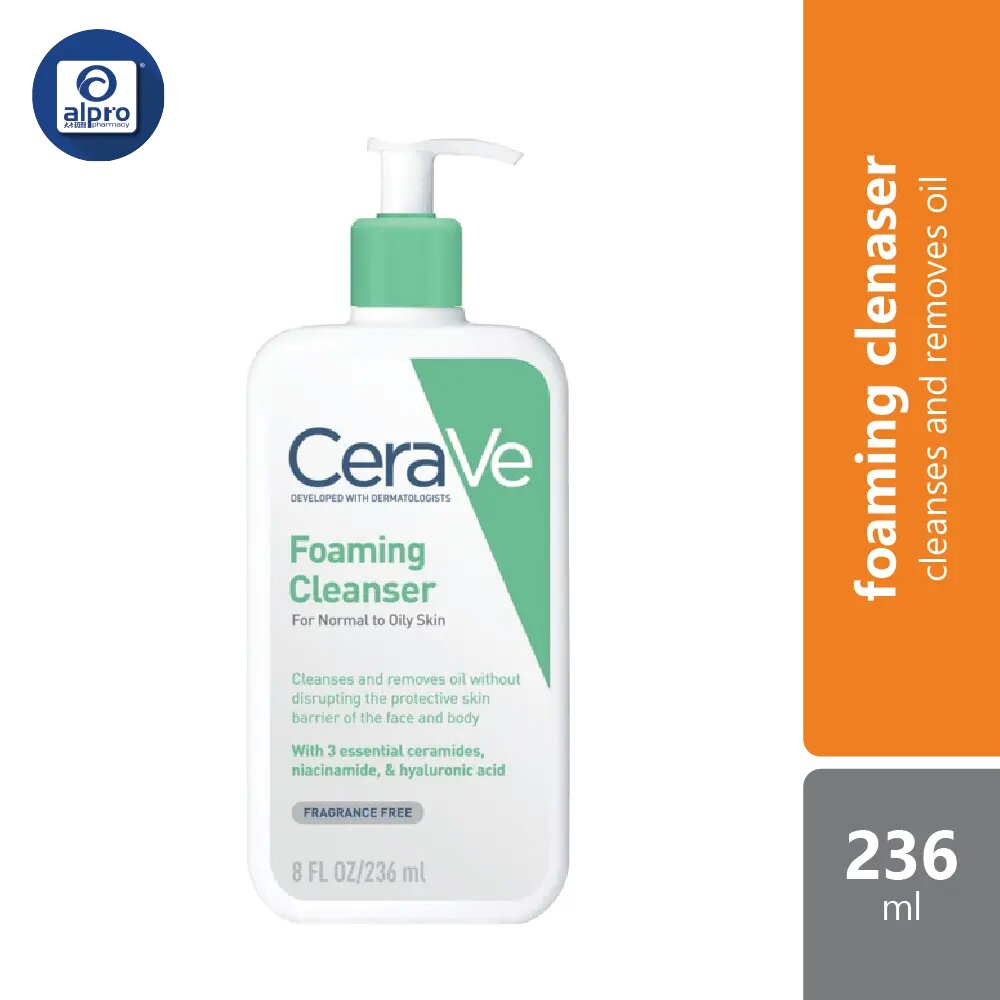 Cerave Foaming Cleanser 236ml | Cleanses And Remove Excess Sebum Cerave