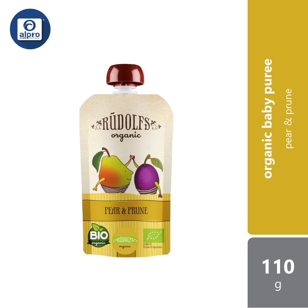 Rudolfs Organic Pear And Prune Puree 6m+ 110g Rich in Protein