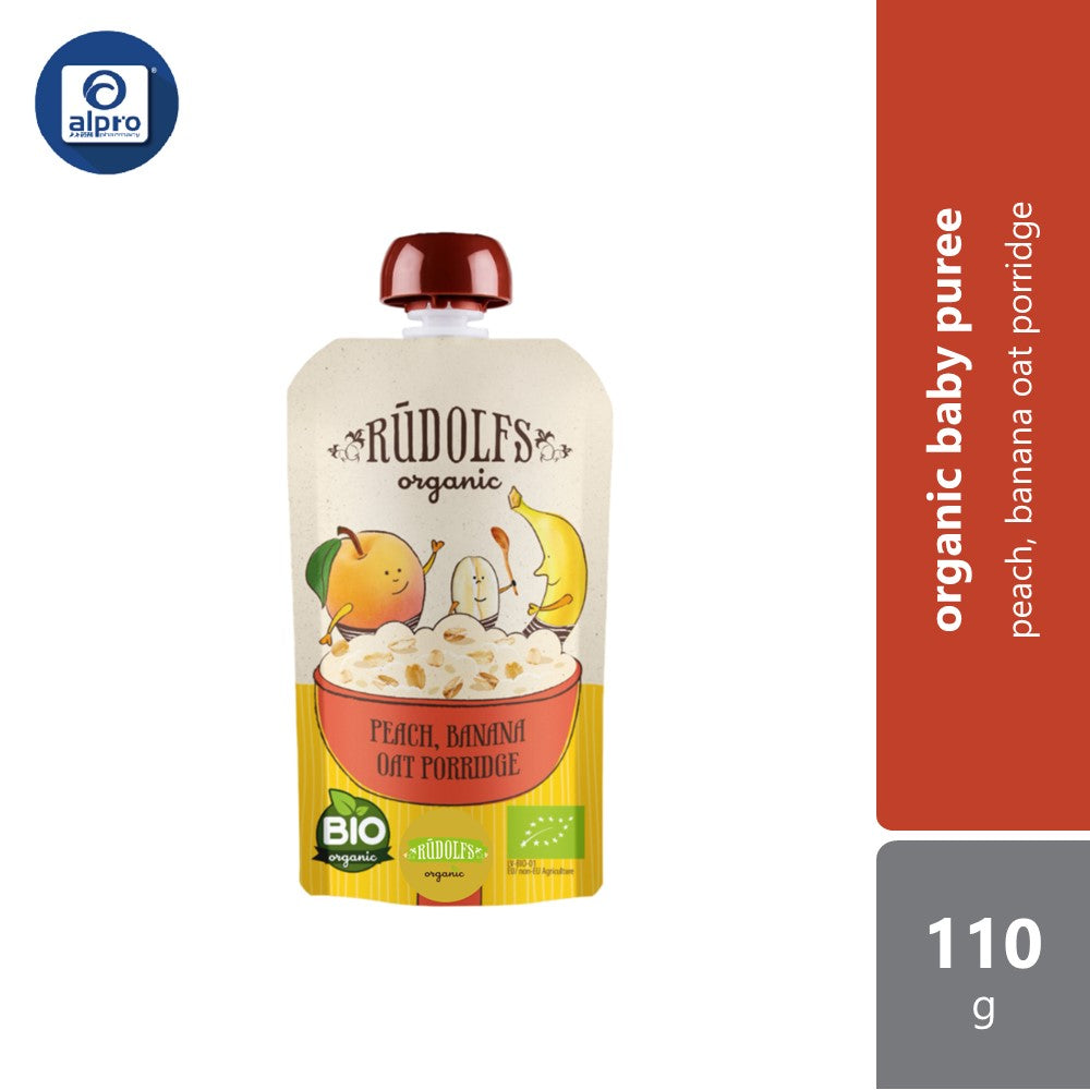 Rudolfs Organic Peach Banana Oat Porridge 6m+ 110g Rich in Vitamin C