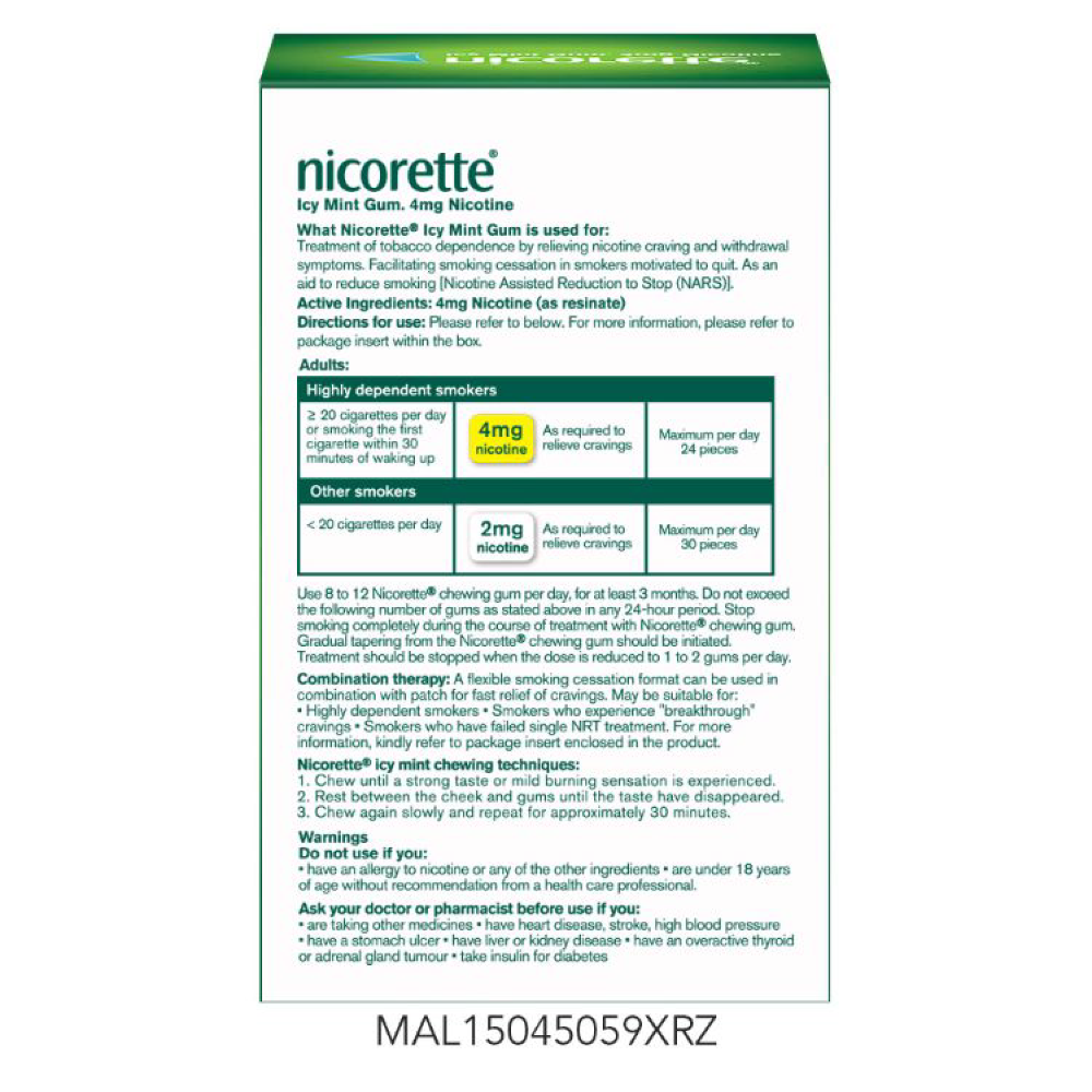 Nicorette  Icy Mint Gum 4mg 15s Nicorette