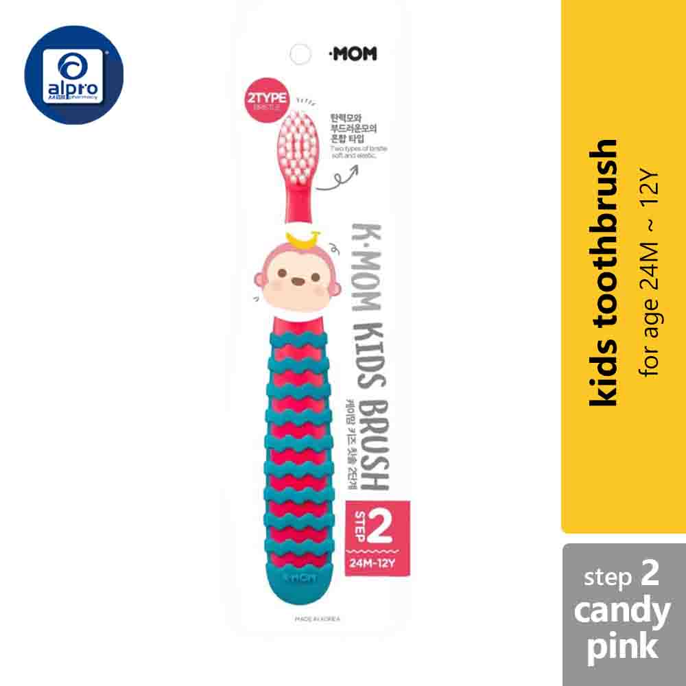 k-mom-kids-toothbrush-step-2-5-12-years-candy-pink-strike-blue-gray-apple-lime product image 1