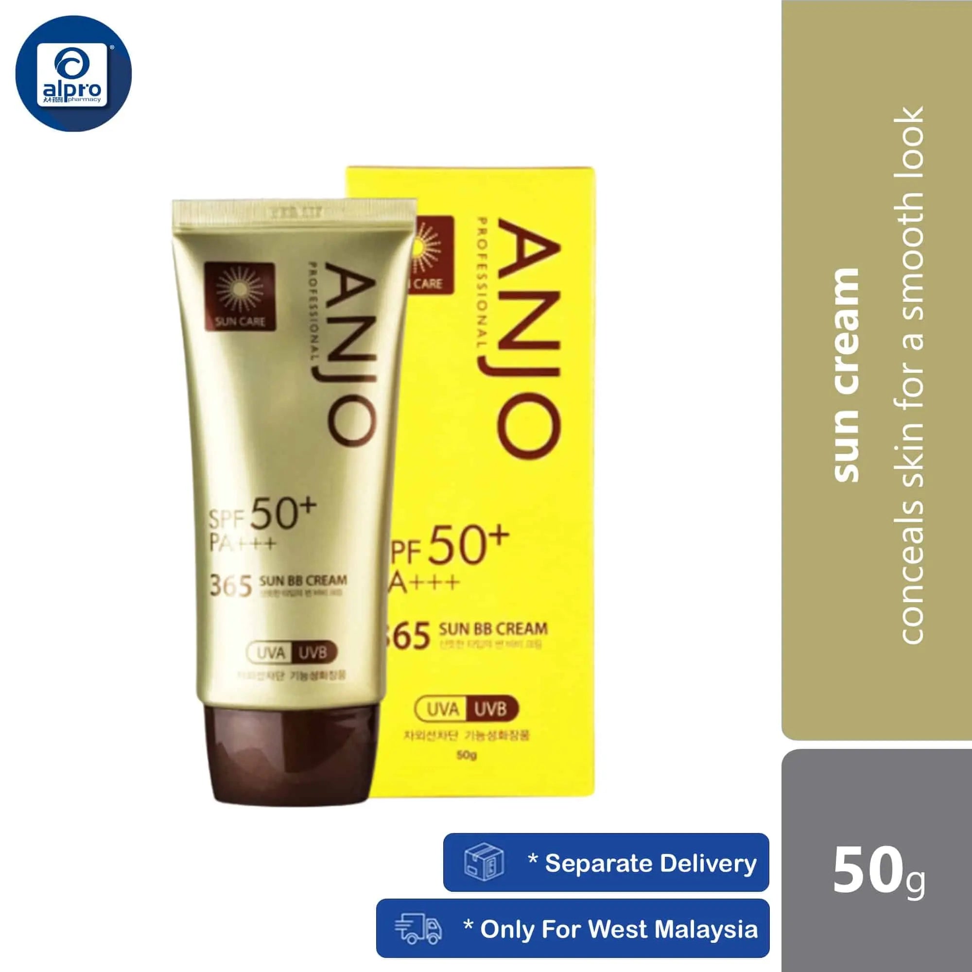 ANJO 365 Sun BB Cream SPF 50+ PA++++ 50g | Conceals Skin for A Smooth