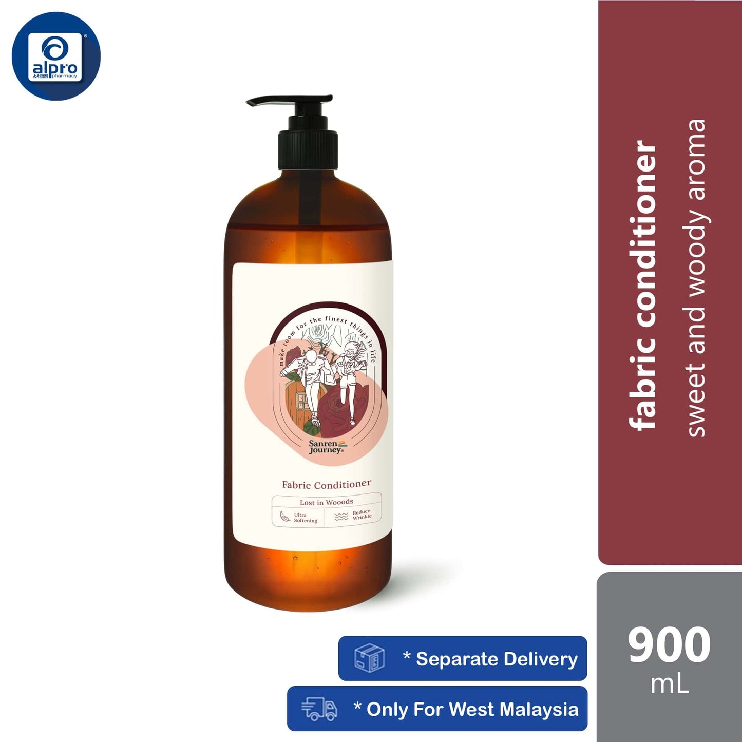 sanren-journey-fabric-conditioner-softener-900ml-solid-softness-and-lovely-assortments-scents product image 1