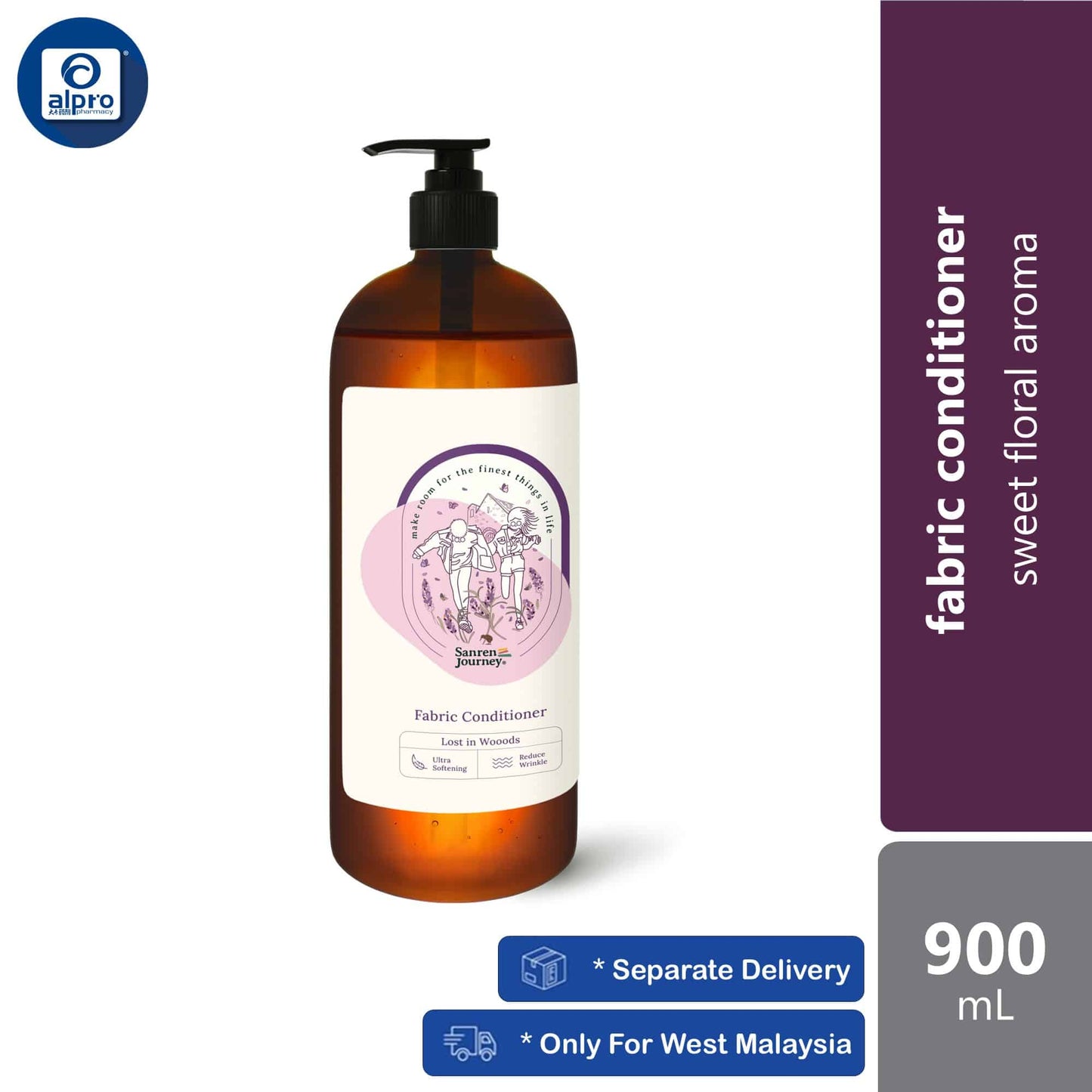 sanren-journey-fabric-conditioner-softener-900ml-solid-softness-and-lovely-assortments-scents product image 1