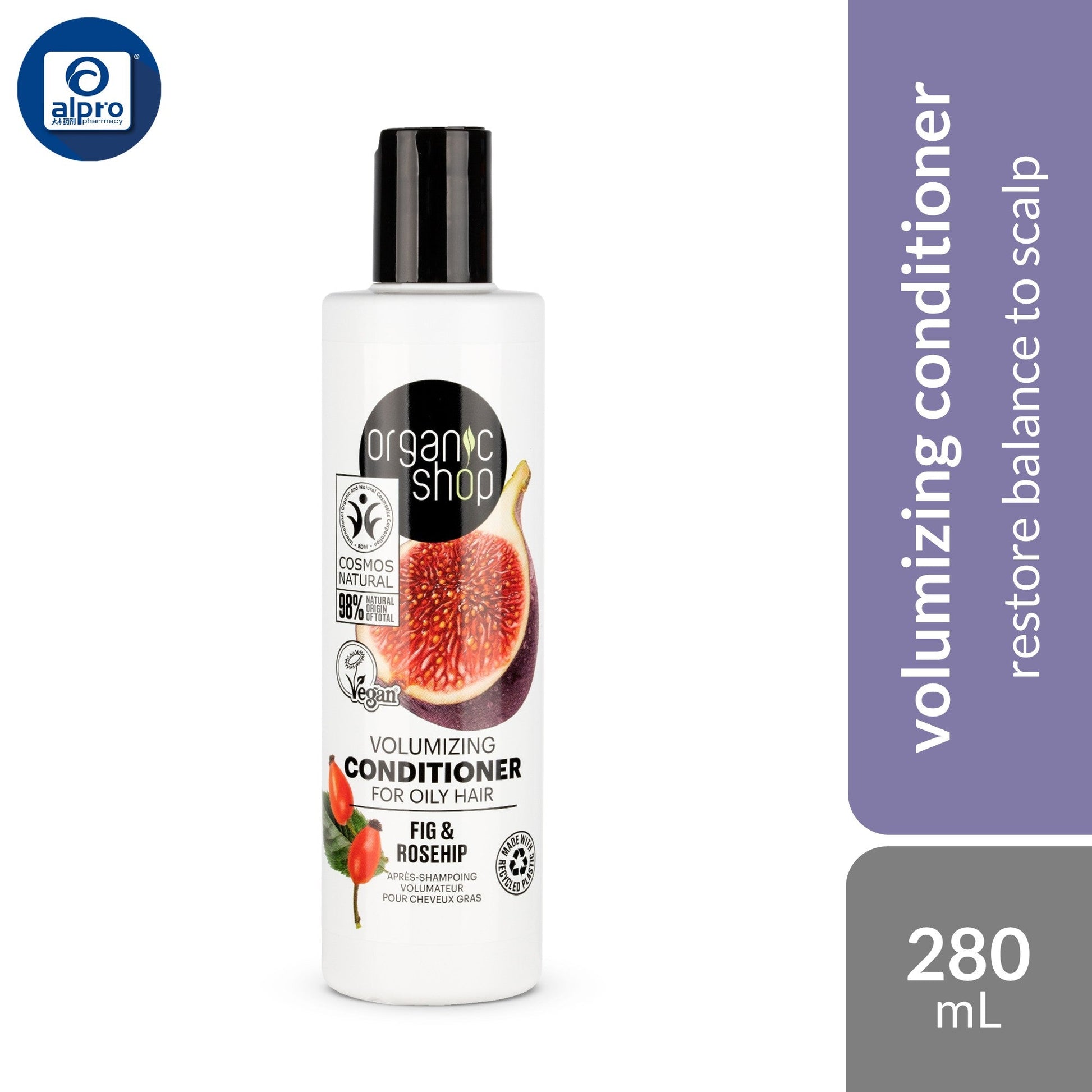 Organic Shop Volumizing Conditioner for Oily Hair Fig and Rosehip 280mL | Restore Balance to Scalp Organic Shop