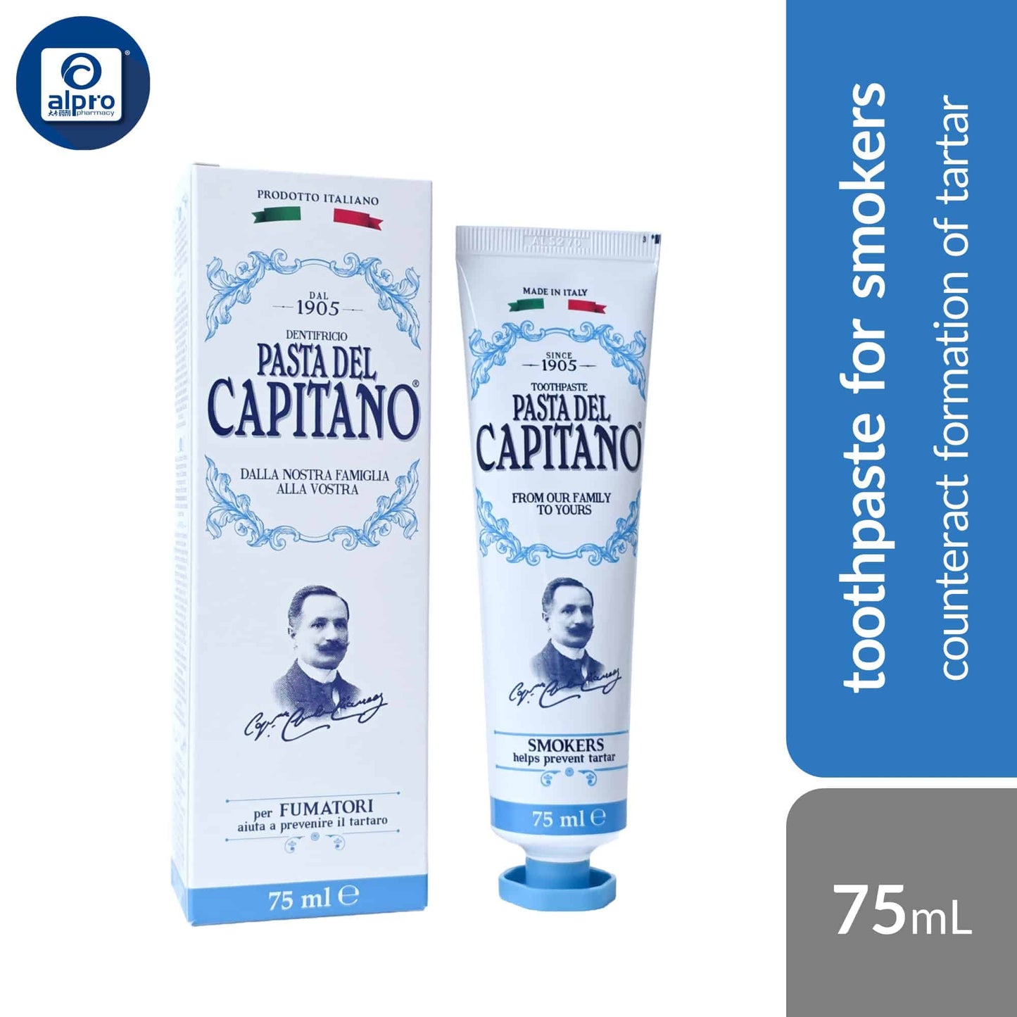 pasta-del-capitano-1905-toothpaste-whitening-smokers-75ml-vintage-and-timeless-made-in-italy product image 1