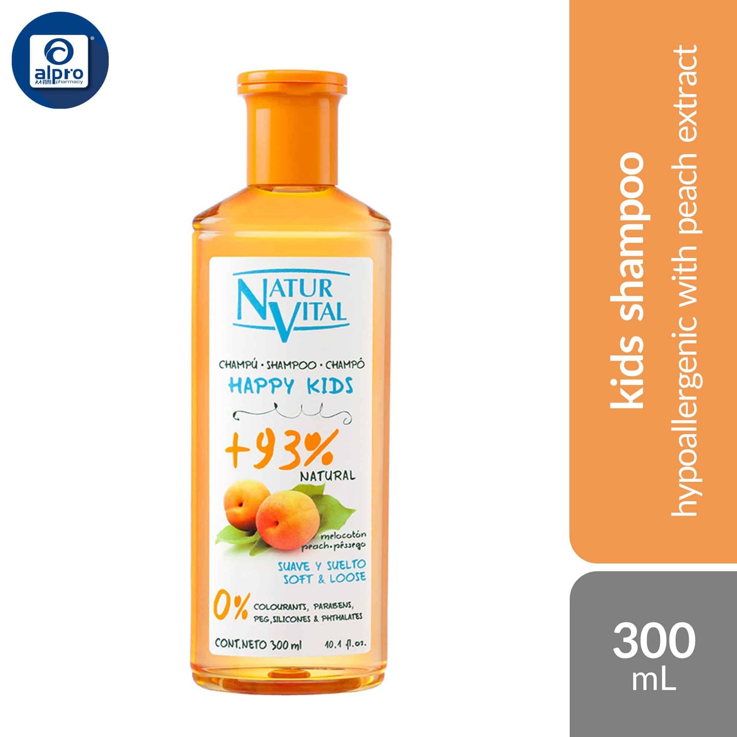 naturvital-happy-kids-shampoo-marigold-moisturising-peach-soft-loose-300ml-keep-hair-hydrated-soft product image 1