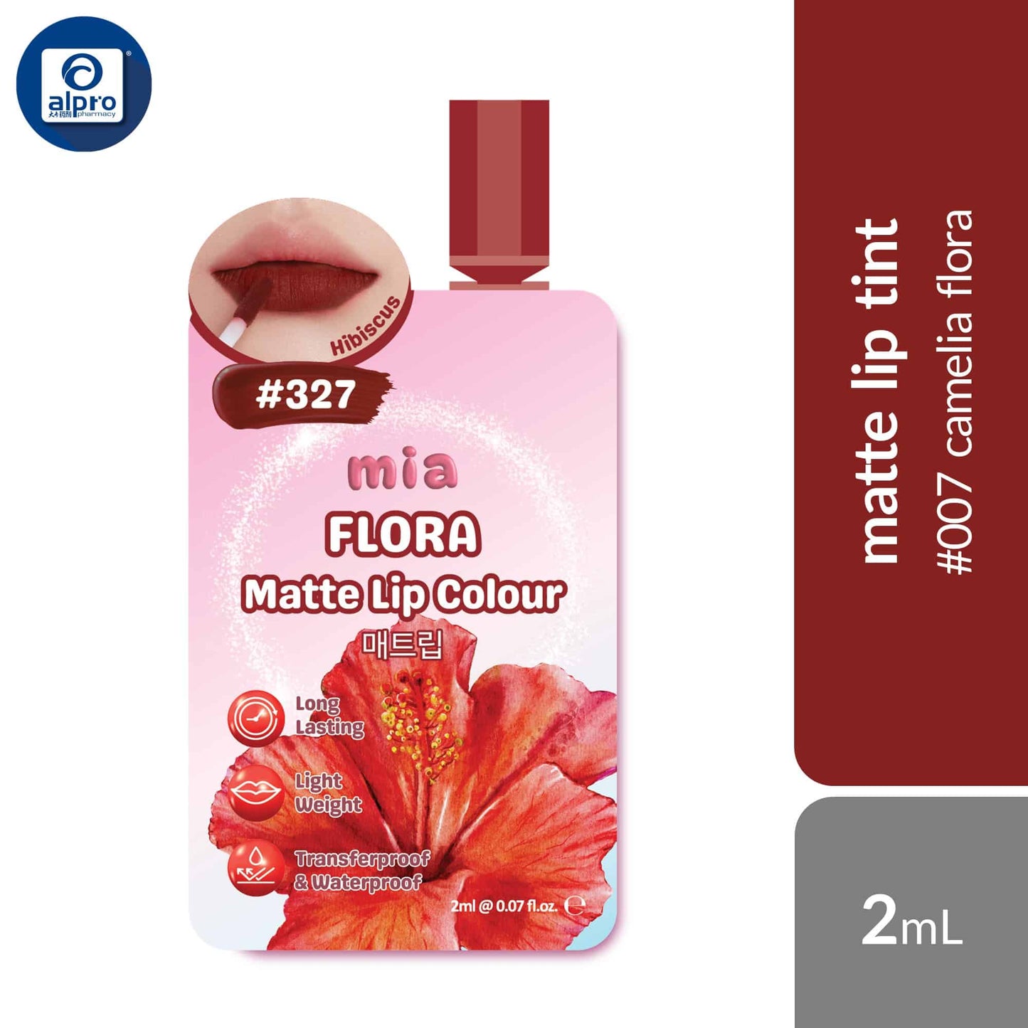 mia-flora-matte-lip-colour-waterproof-transfer-proof-lip-tint-assorted-sachet-2ml-lightweight-intense-matte-colour-327-hibiscus