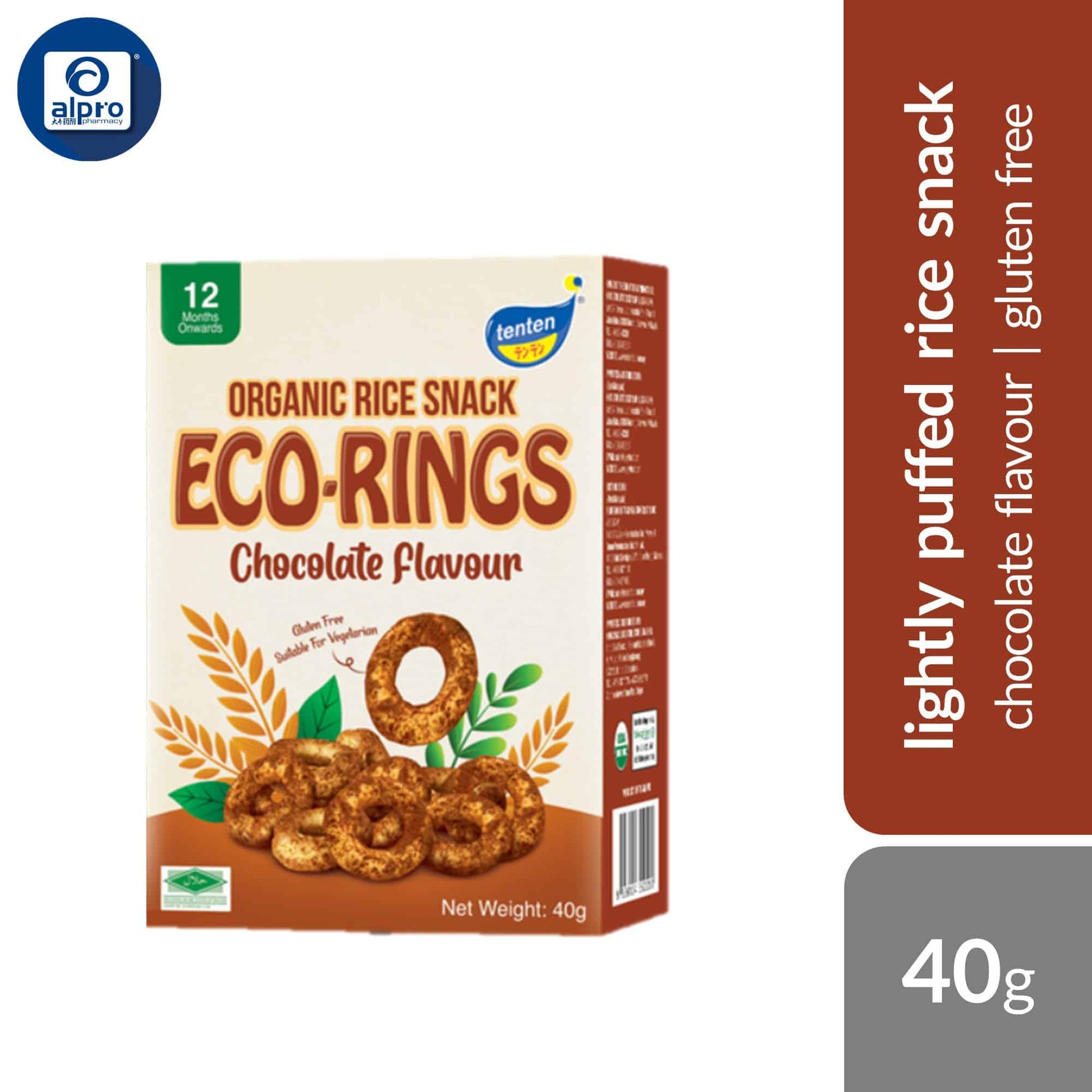 tenten-organic-rice-snack-eco-rings-original-chocolate-40g-natural-flavours-no-artificial-sweetener product image 1