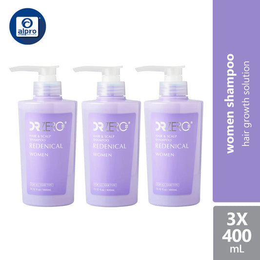 Dr Zero Redenical Hair & Scalp Shampoo Women 400ml X 3 bottles | Prevents Thinning Hair Dr Zero