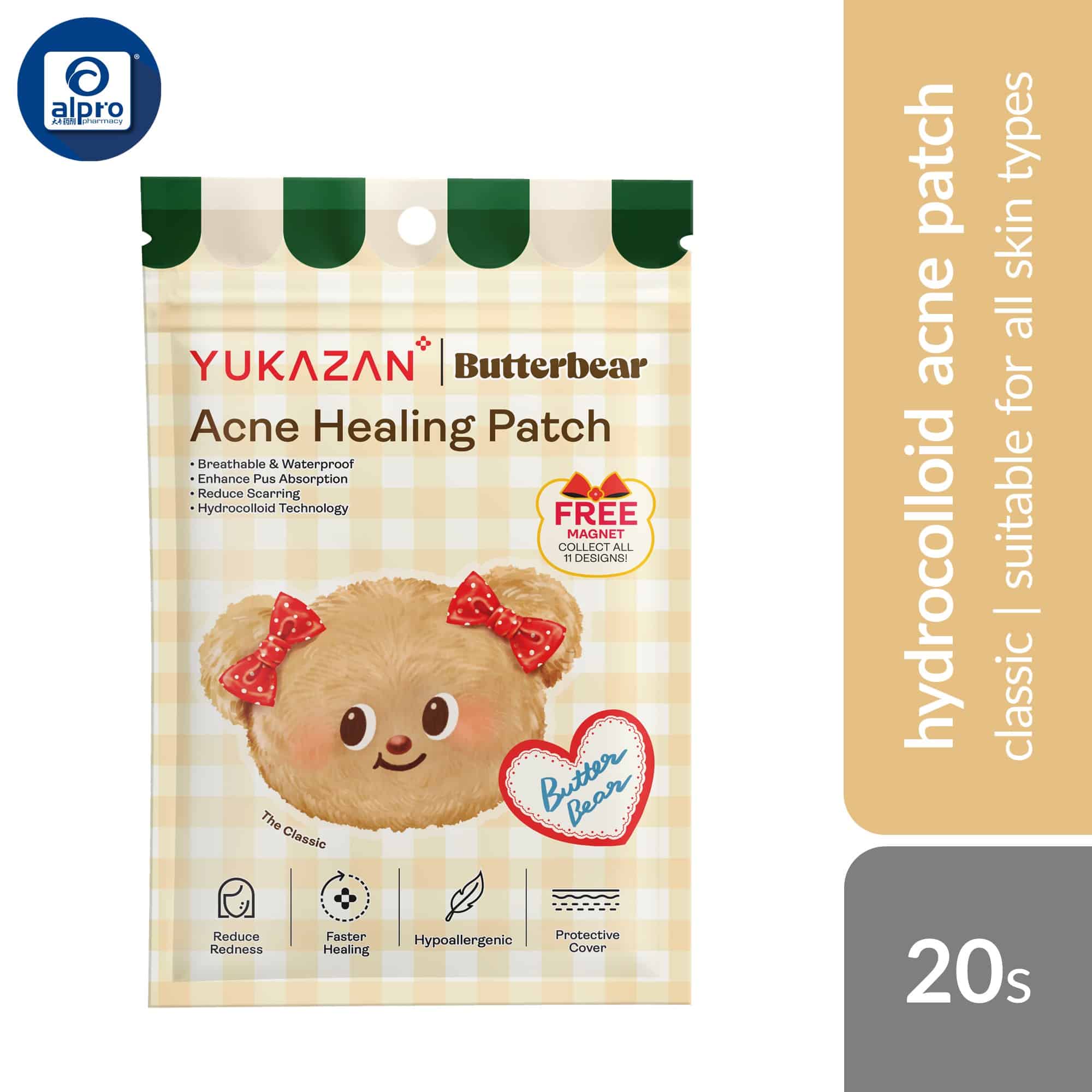 yukazan-butterbear-acne-healing-patch-classic-bakery-animal-picnic-party-garden-20s-less-scarring-waterproof product image 1