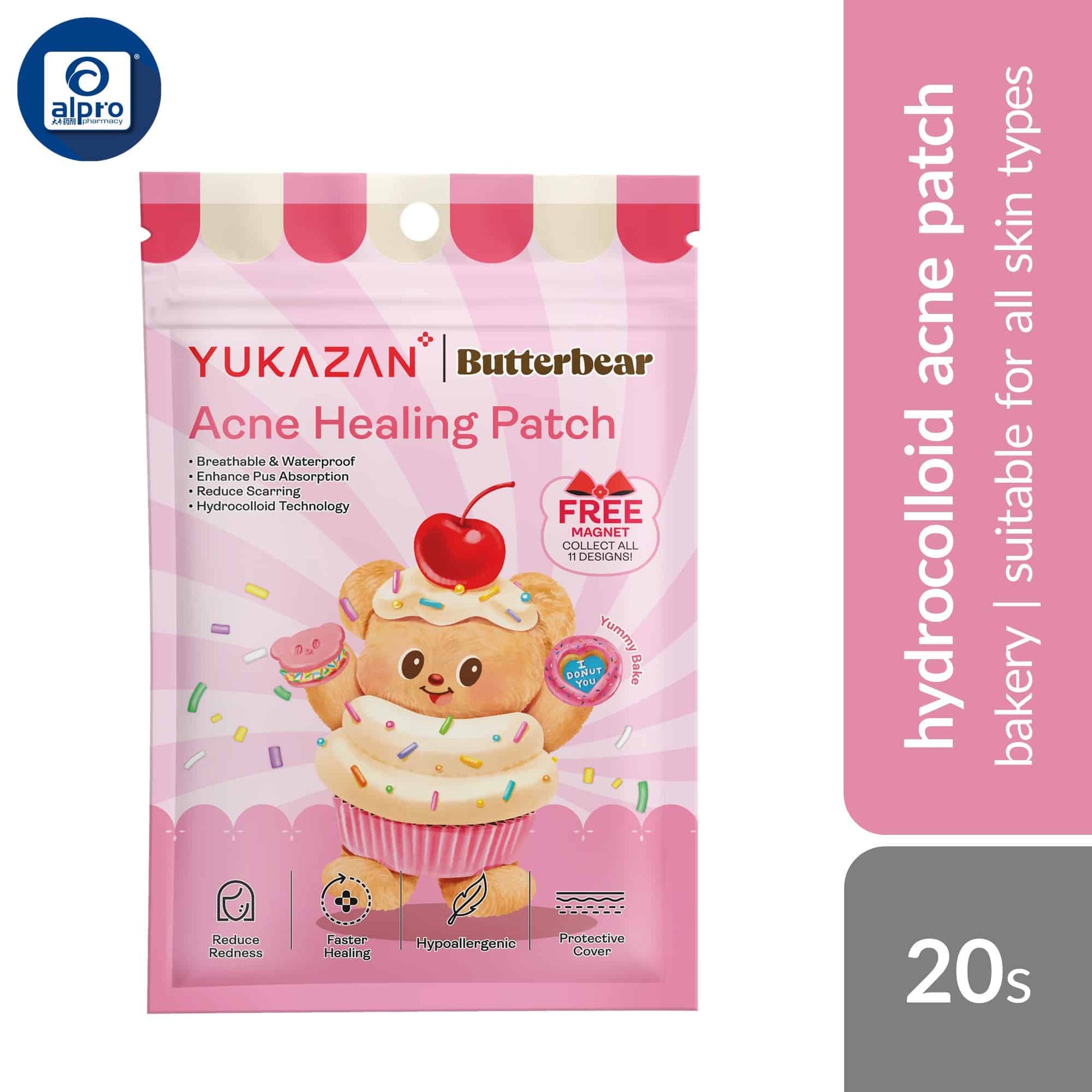yukazan-butterbear-acne-healing-patch-classic-bakery-animal-picnic-party-garden-20s-less-scarring-waterproof product image 1