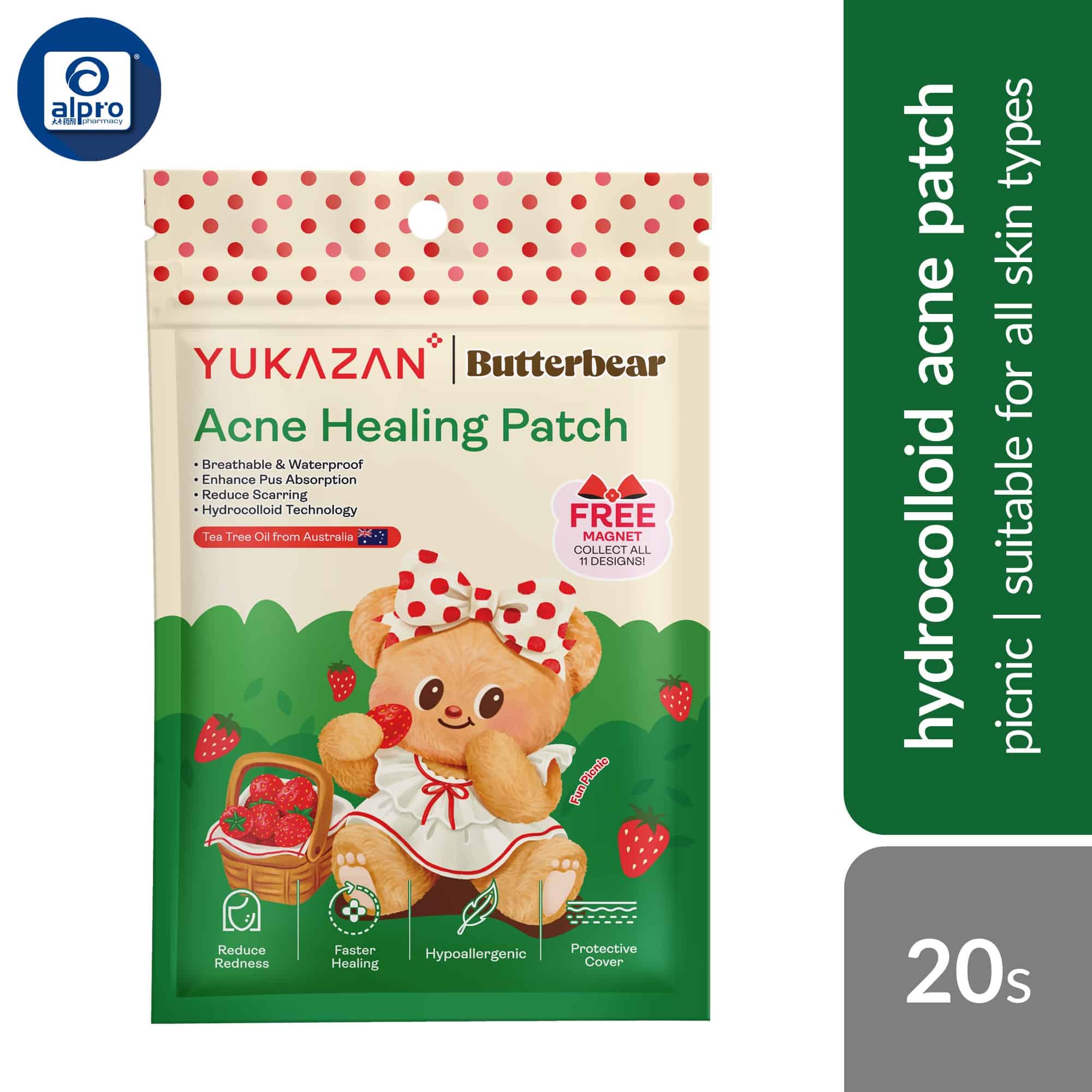 yukazan-butterbear-acne-healing-patch-classic-bakery-animal-picnic-party-garden-20s-less-scarring-waterproof product image 1
