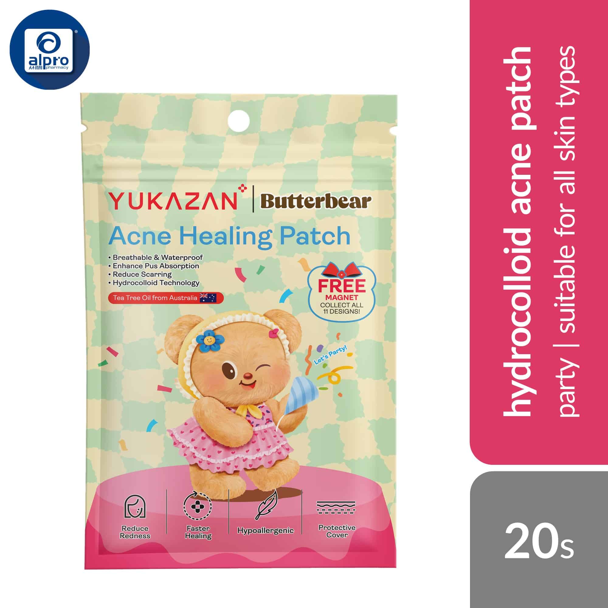 yukazan-butterbear-acne-healing-patch-classic-bakery-animal-picnic-party-garden-20s-less-scarring-waterproof product image 1