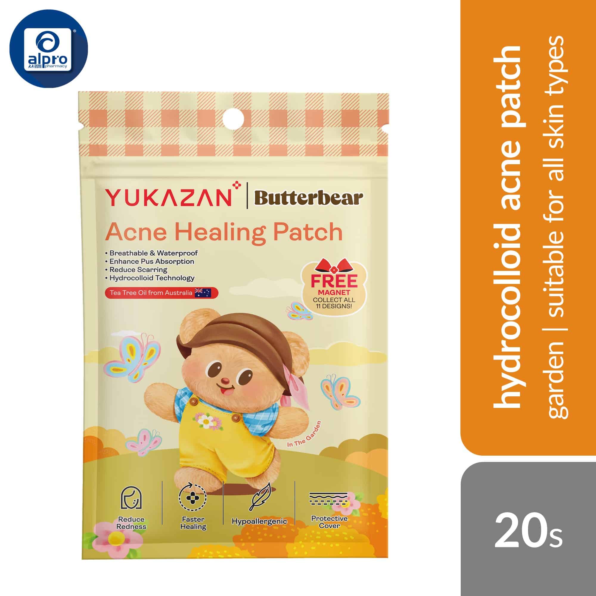 yukazan-butterbear-acne-healing-patch-classic-bakery-animal-picnic-party-garden-20s-less-scarring-waterproof product image 1