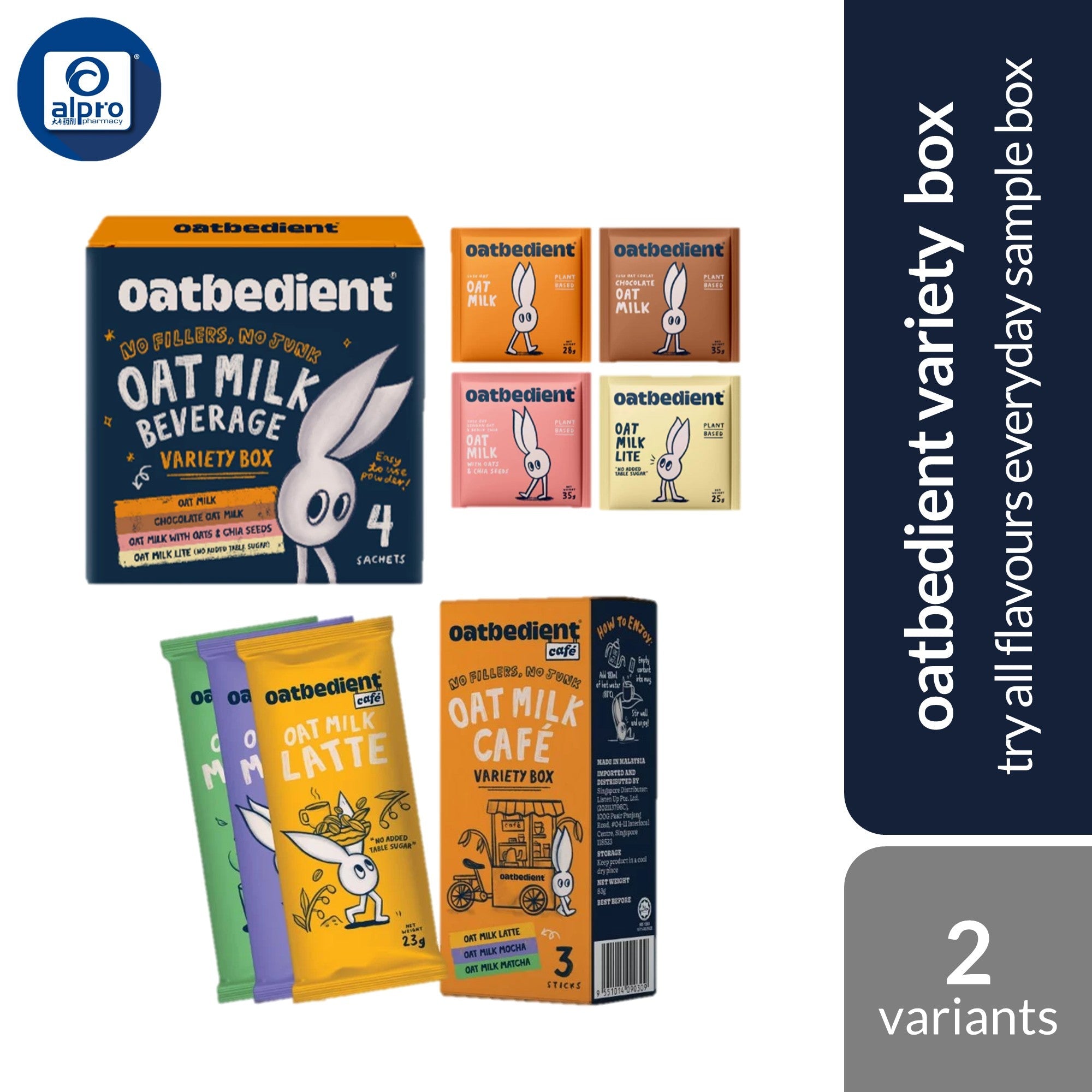 Oatbedient Oat Milk Powder (Variety Box 4s/ Cafe Variety Box 3s) | Try All Flavours Everyday Sample Box Oatbedient