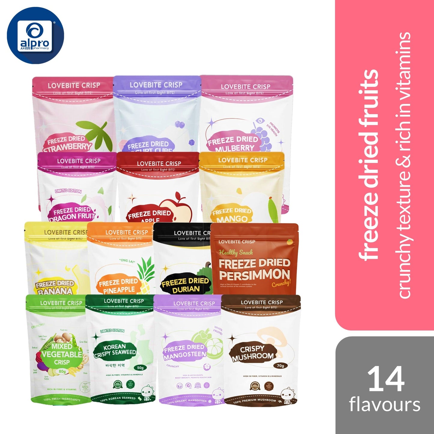 Lovebite Crisp Freeze-Dried Fruits (Assorted Flavours) | Rich in Vitamins, Fibre & Antioxidants LOVEBITE
