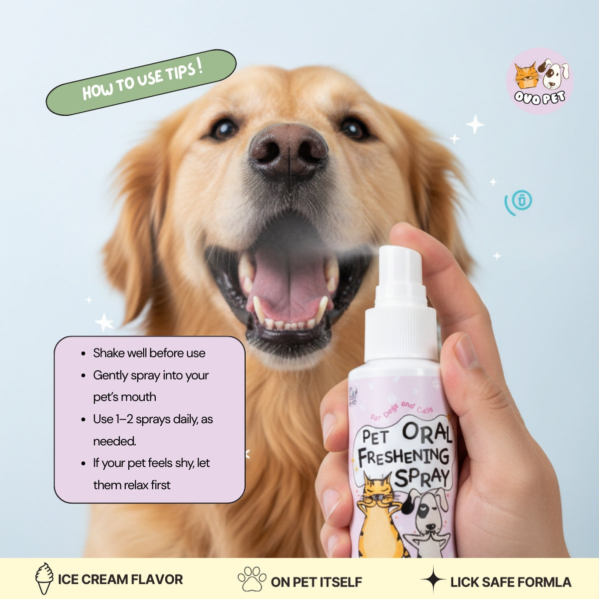 OVO Pet Oral Spray 60mL | Naturalise Odour & Support Teeth OVO Pet