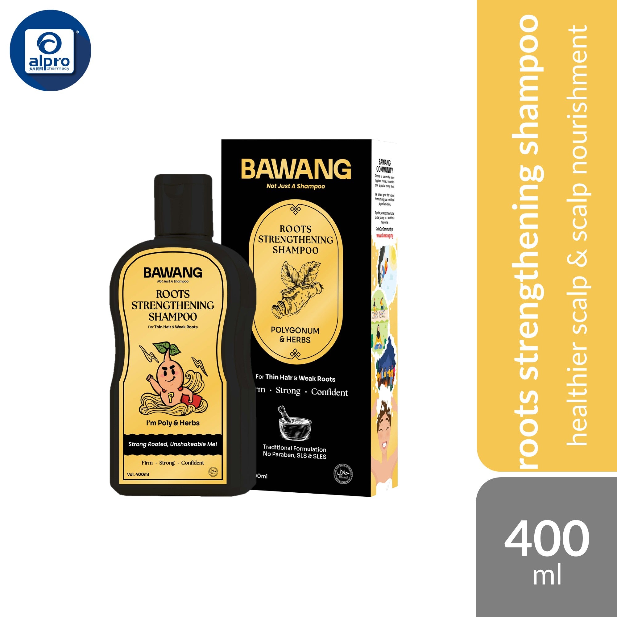 Bawang Roots Strengthening Shampoo 400mL | Boosts Hair Root Strength
