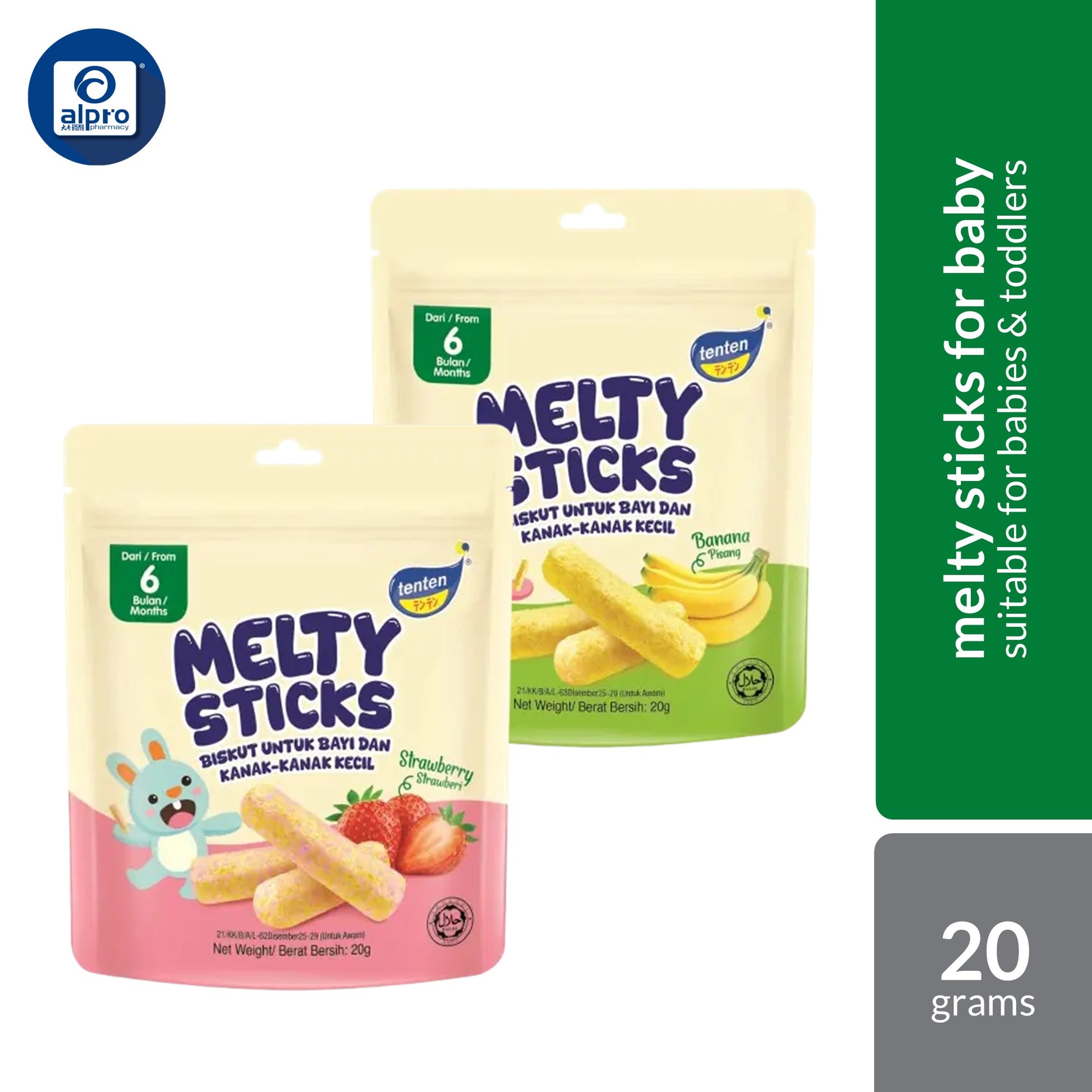 tenten food TenTen Melty Sticks Baby Snacks (Banana / Strawberry) 20g | Easy-to-Melt Baby Finger Snack
